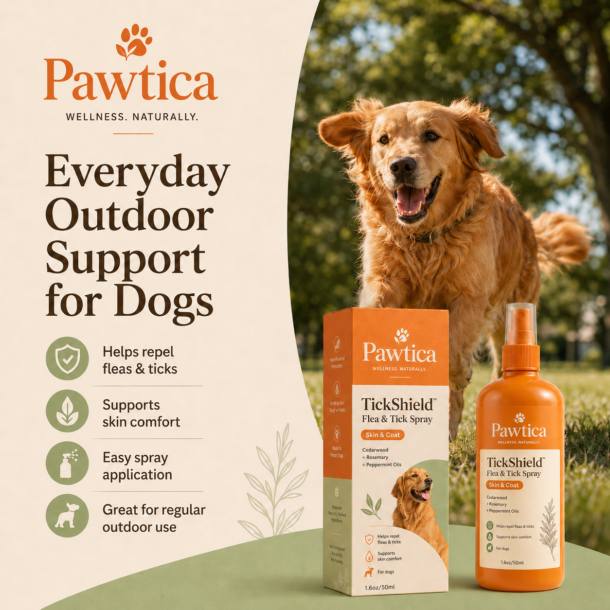 TickShield Everyday Outdoor Support for Dogs — marketing shot